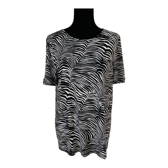 Ann Taylor Factory Classic Black White Zebra Print Slit Twist Sleeve Top Large - Picture 2 of 8